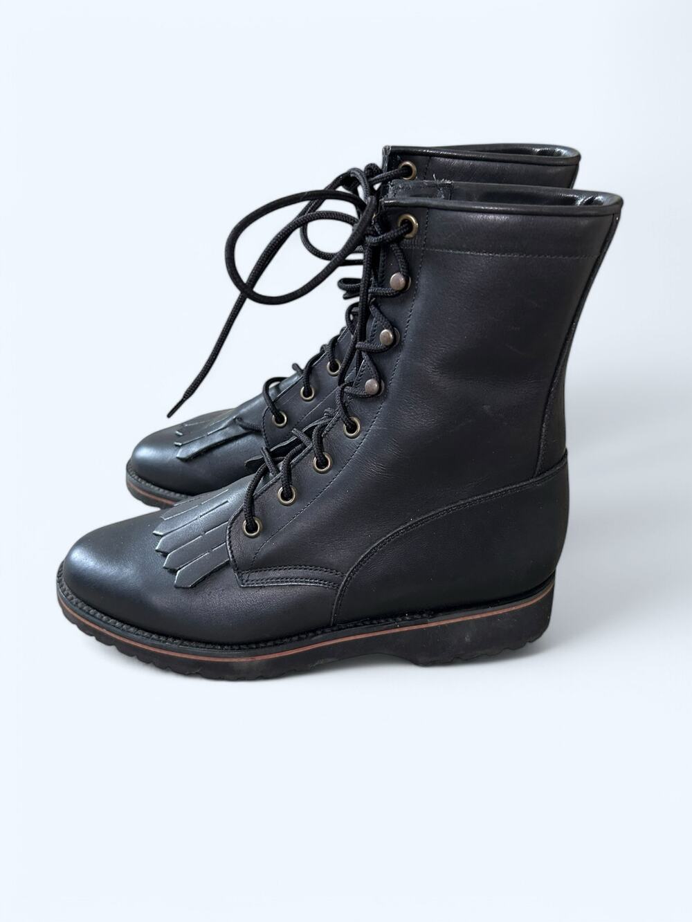 Tony Lama Black Leather Roper Lace Up Kiltie Boots Women's 5.5 B Western Cowgirl